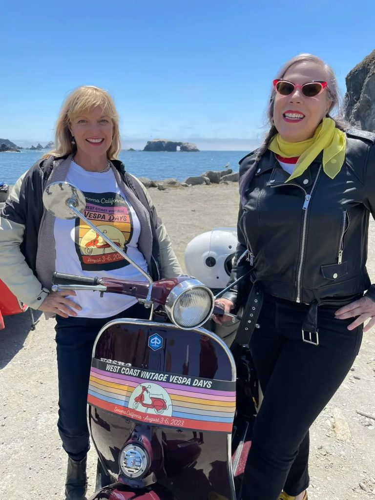 Scooterella founder Kate Dana with Daphne Dee Light near Jenner Beach, CA, photo ©Kate Dana 2023